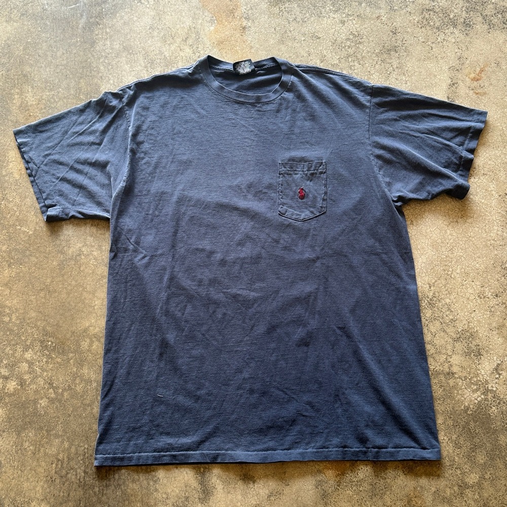Vintage Polo by Ralph Lauren T Shirt Mens XL‎ Blue Pocket Tee Made in USA